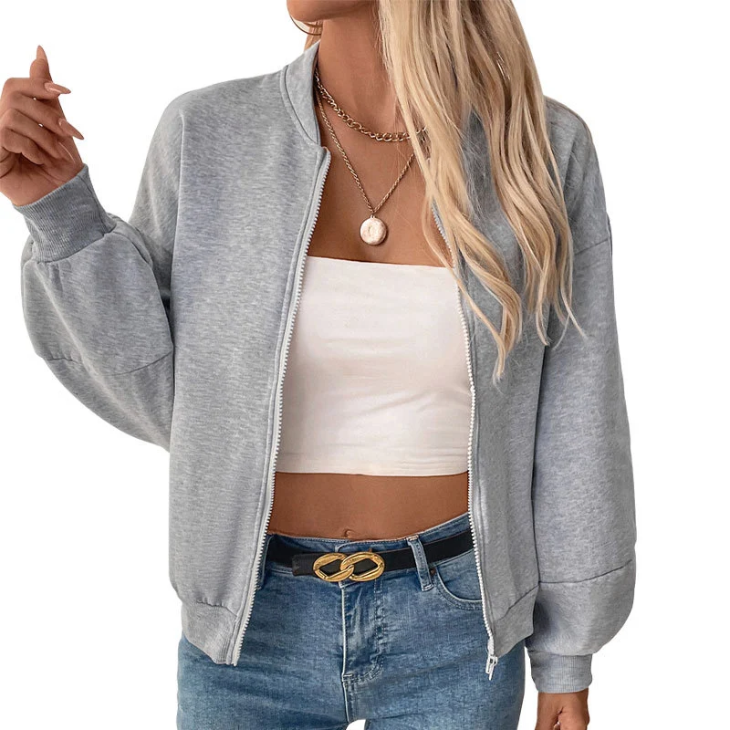Damen Leichte Oversize-Zipjacke mit Ballonärmeln und Rippbündchen Nord Taschen