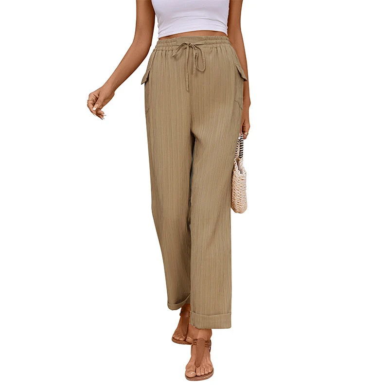 Damen Leichte Leinenoptik-Hose mit Gummibund, Tunnelzug und geradem Bein Nord Taschen