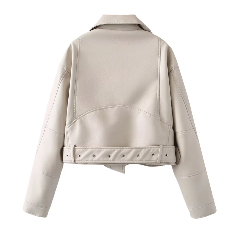 Damen Kurzjacke im Bikerstil aus soften Kunstleder mit Taillenriegel Nord Taschen
