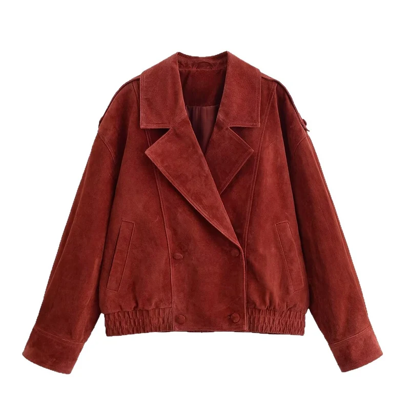 Damen Kurzjacke aus Veloursleder im Oversize‑Schnitt mit doppelreihiger Knopfleiste Nord Taschen