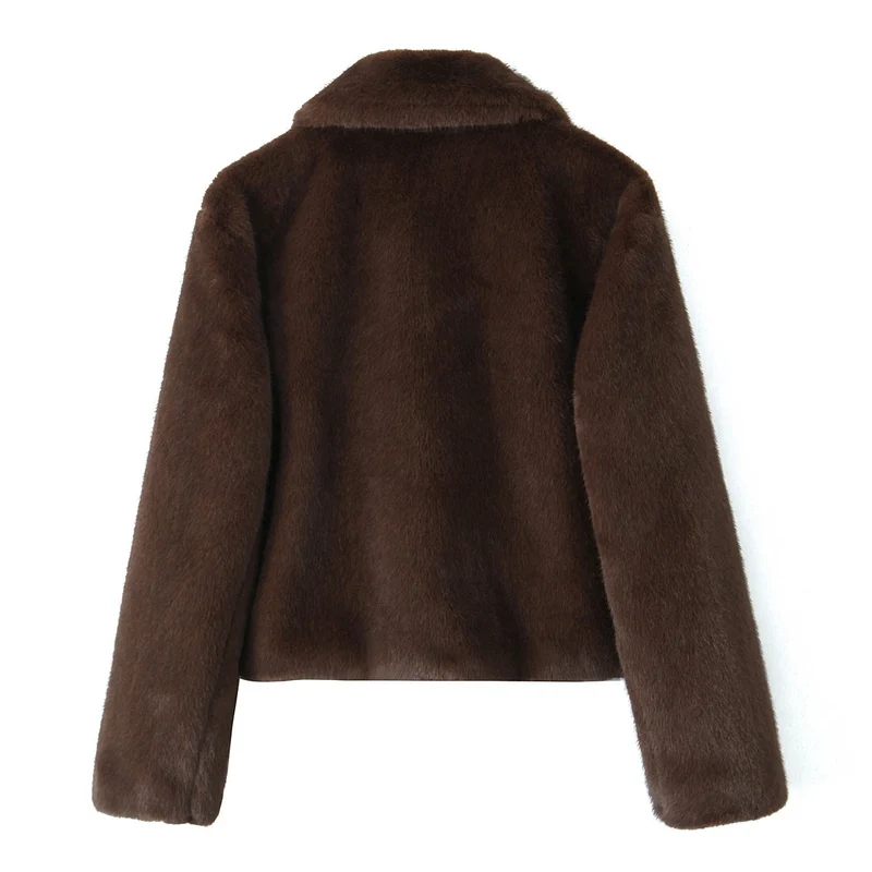 Damen Kurzjacke aus luxuriösem Kunstfell mit klassischem Hemdkragen Nord Taschen
