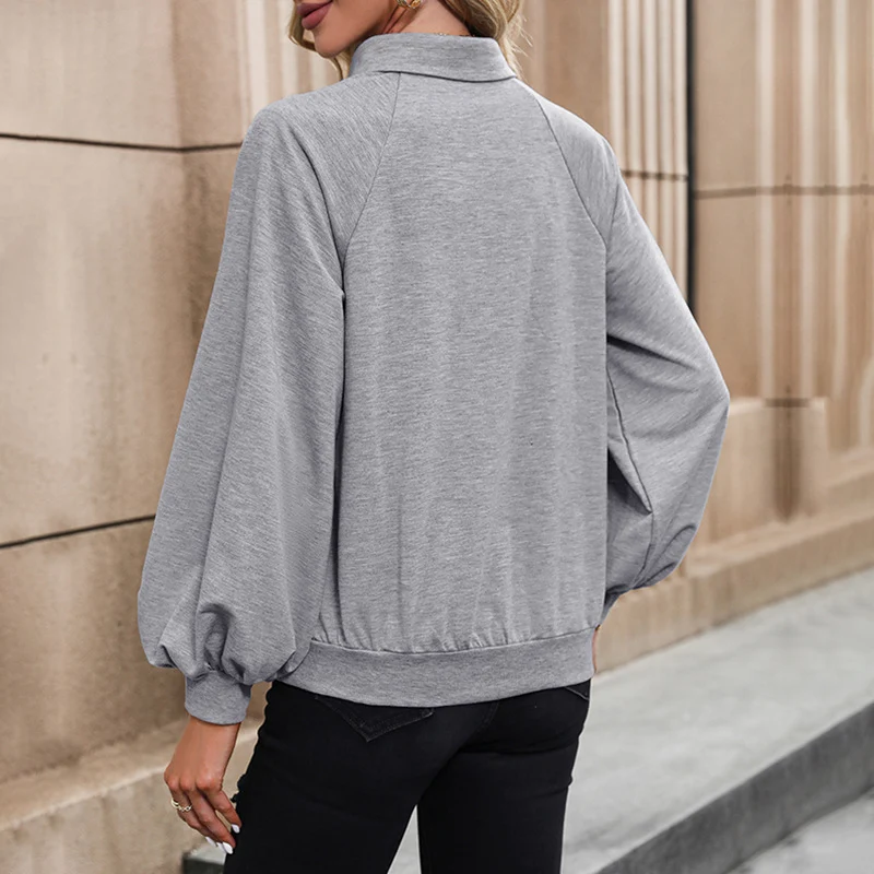 Damen Polokragen-Sweatshirt mit Knopfleiste, Raglanärmeln und Kängurutasche Nord Taschen