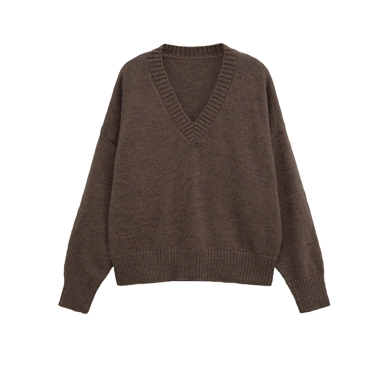 Damen Oversize V‑Ausschnitt Strickpullover mit Känguru-Tasche Nord Taschen