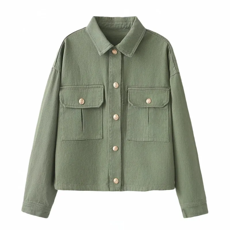 Damen Oversize-Utility-Jacke aus Twill mit aufgesetzten Brusttaschen Nord Taschen