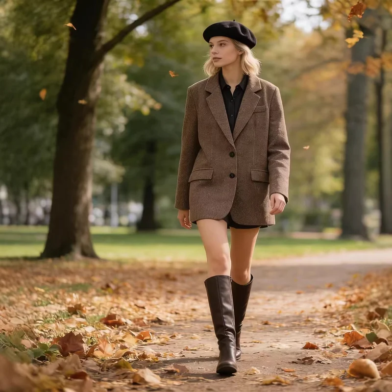 Damen Oversize-Tweedblazer mit Fischgrätmuster und Pattentaschen Nord Taschen