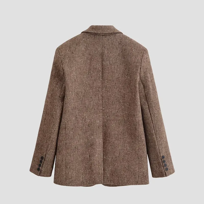 Damen Oversize-Tweedblazer mit Fischgrätmuster und Pattentaschen Nord Taschen