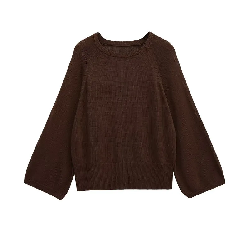 Damen Oversize-Strickpullover mit Ballonärmeln und breitem Rippbund Nord Taschen