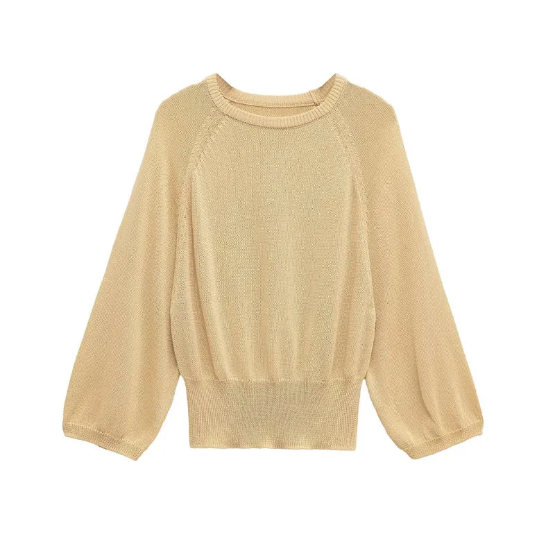 Damen Oversize-Strickpullover mit Ballonärmeln und breitem Rippbund Nord Taschen