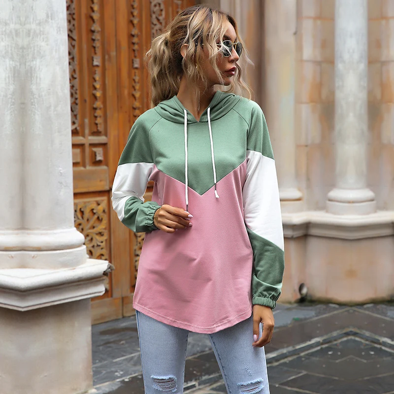 Damen Oversize Kapuzenpullover mit Raglanärmeln und abgerundetem Saum Nord Taschen