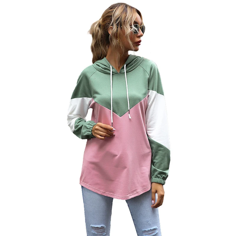 Damen Oversize Kapuzenpullover mit Raglanärmeln und abgerundetem Saum Nord Taschen