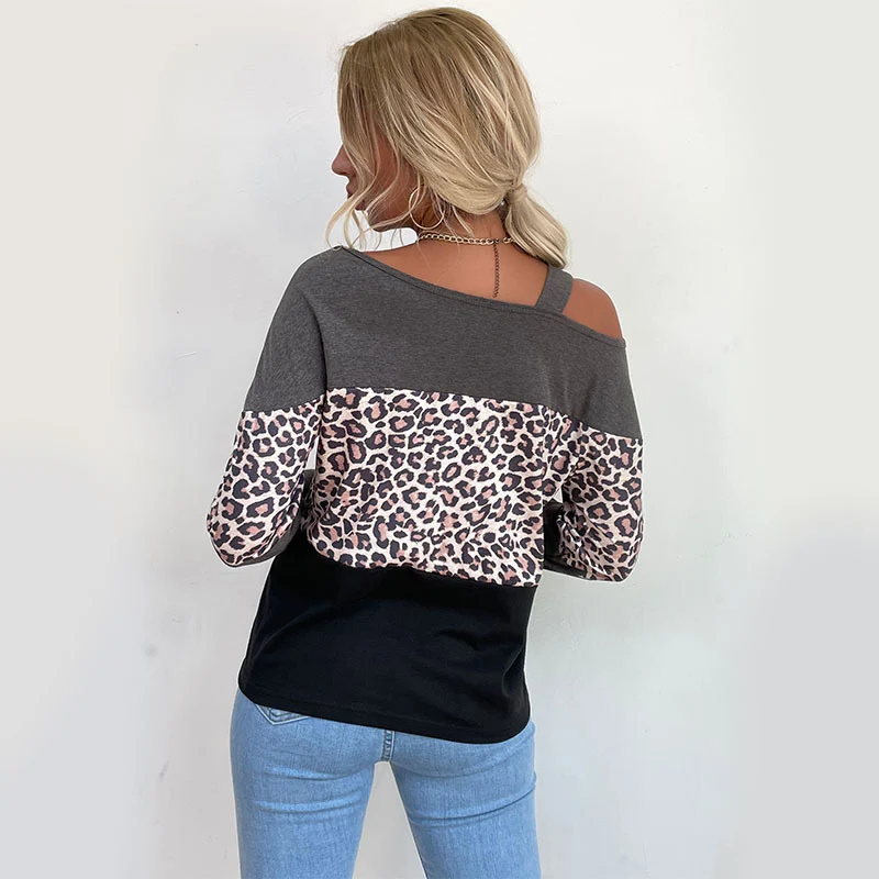 Damen Legerer Off-Shoulder Pullover mit Leoparden‑Print, Kontrastblöcken und Spaghettiträger Nord Taschen
