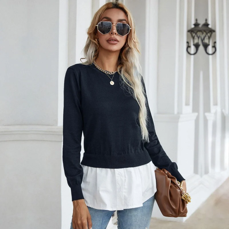 Damen Layering-Pullover mit Hemdoptik und feinem Feinstrick Nord Taschen