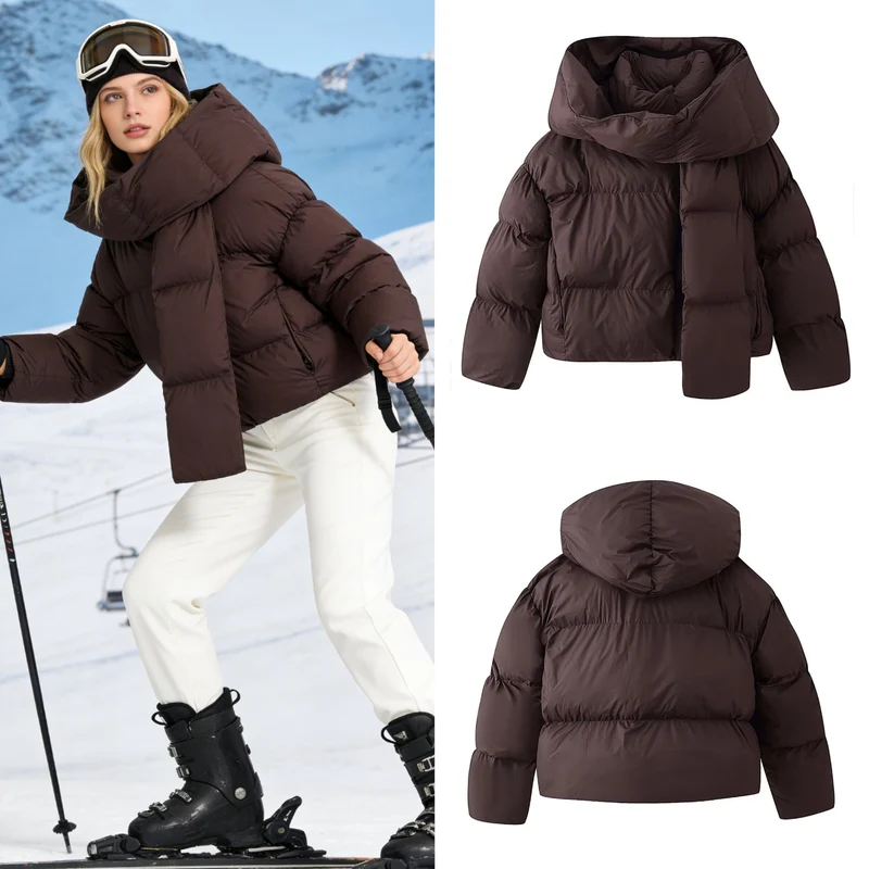Damen Kurzgeschnittene Steppjacke mit voluminösem Schalkragen und Wattierung Nord Taschen