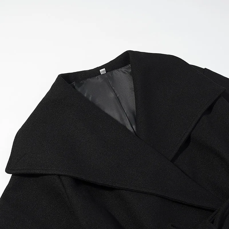 Damen Kurzer Wollmix-Mantel mit weitem Schalkragen und Taillengürtel Nord Taschen