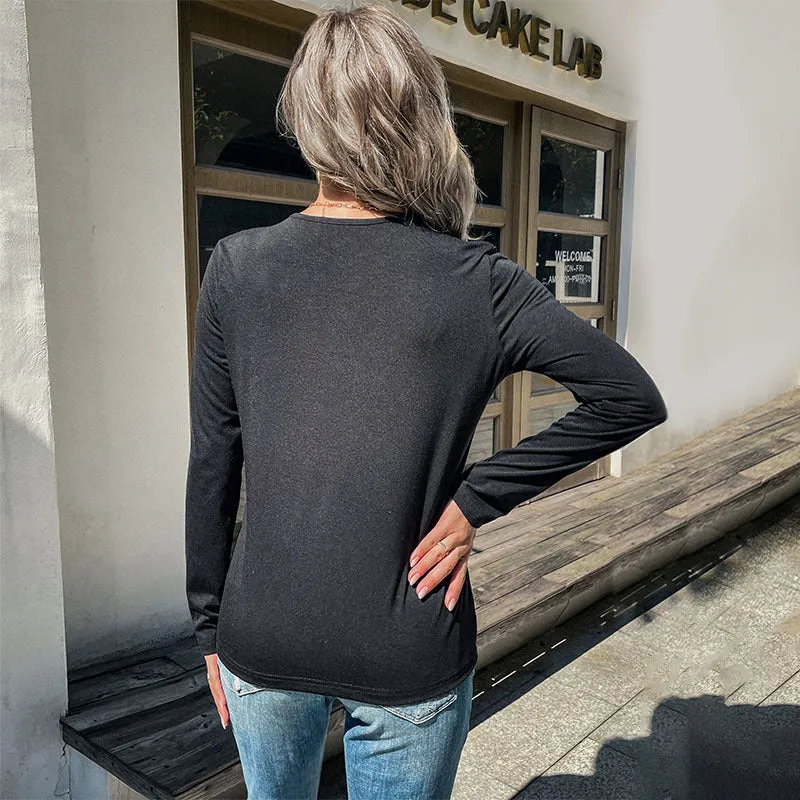 Damen Langarmshirt mit kontrastierendem Leoparden-Panel und V‑Ausschnitt Nord Taschen