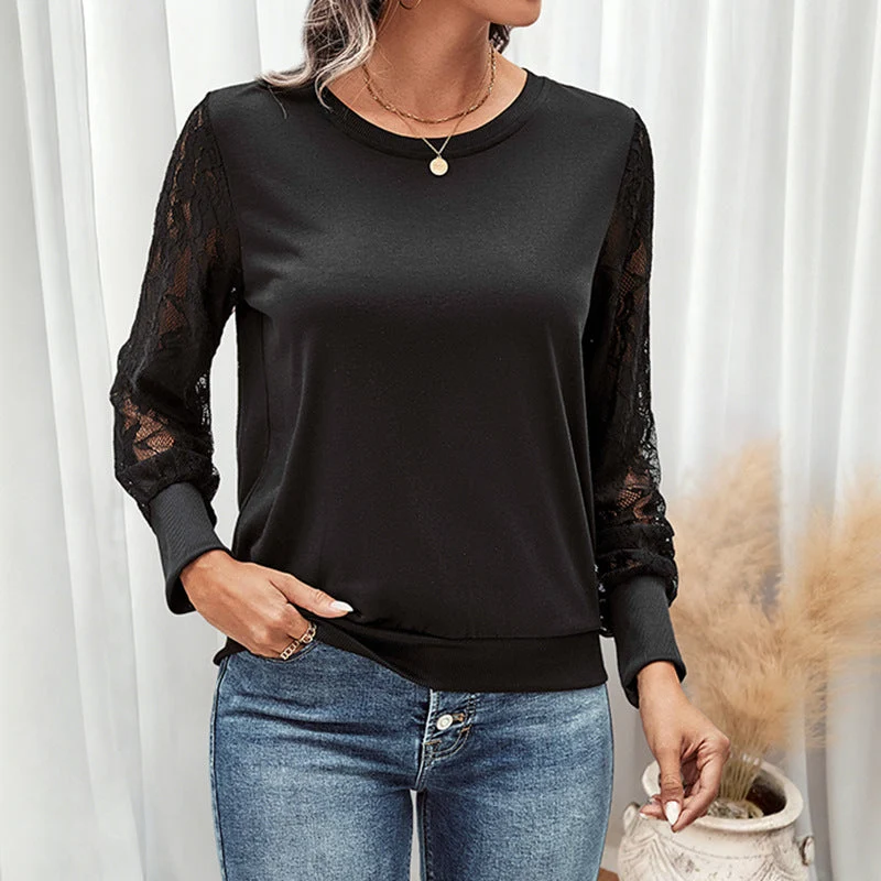 Damen Langarmshirt mit transparenten Spitzenärmeln und geripptem Saum Nord Taschen