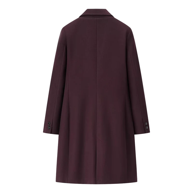 Damen Longline Einreihiger Wollmix-Mantel mit Reverskragen und Leistentaschen Nord Taschen