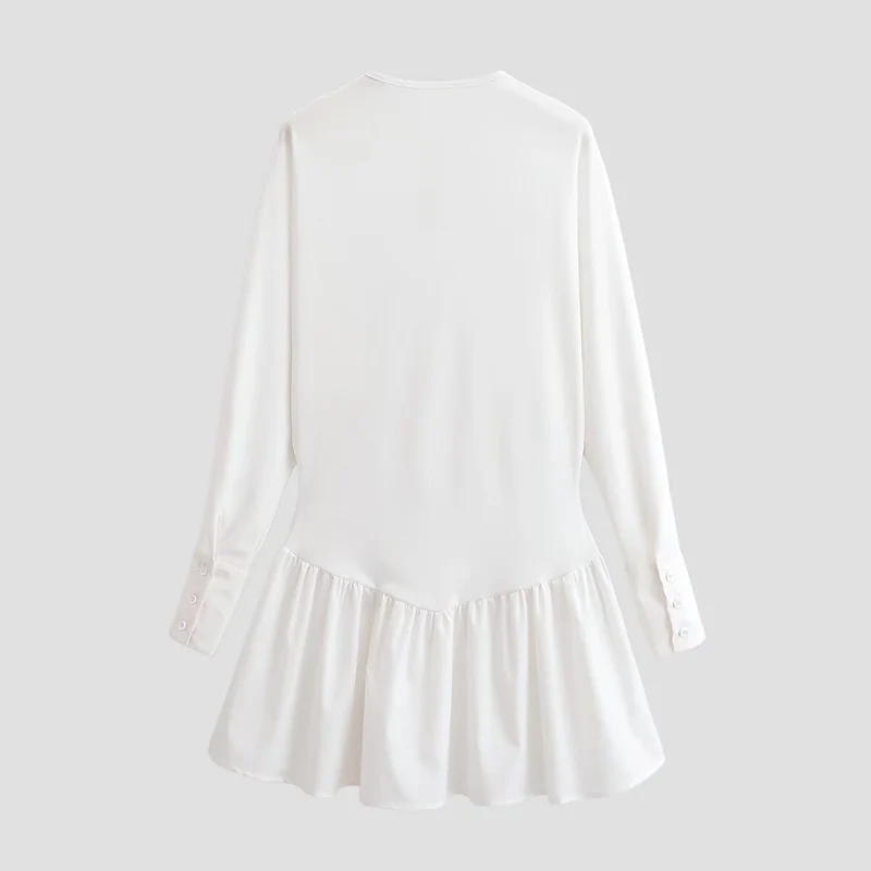 Damen Lockeres Longsleeve Tunika-Kleid mit Henley-Knopfleiste und Stufenrock Nord Taschen