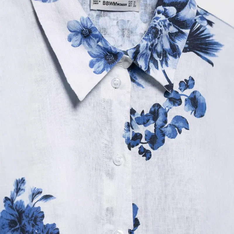 Damen Lockeres Hemd mit floralem Alloverprint und durchgehender Knopfleiste Nord Taschen