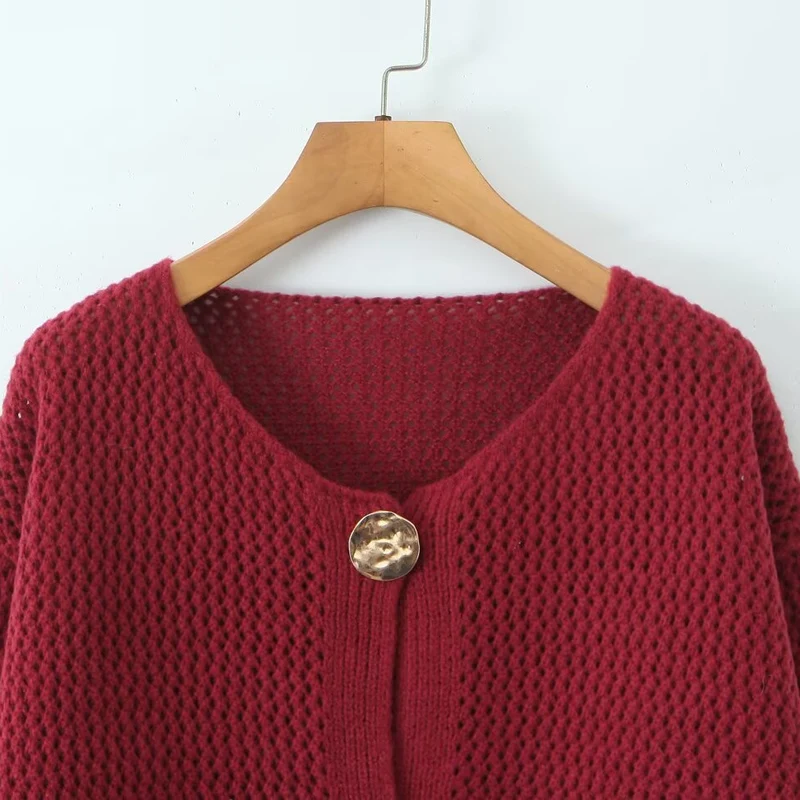 Damen Leichter offener Lochstrick‑Cardigan mit Zierknöpfen und aufgesetzten Taschen Nord Taschen