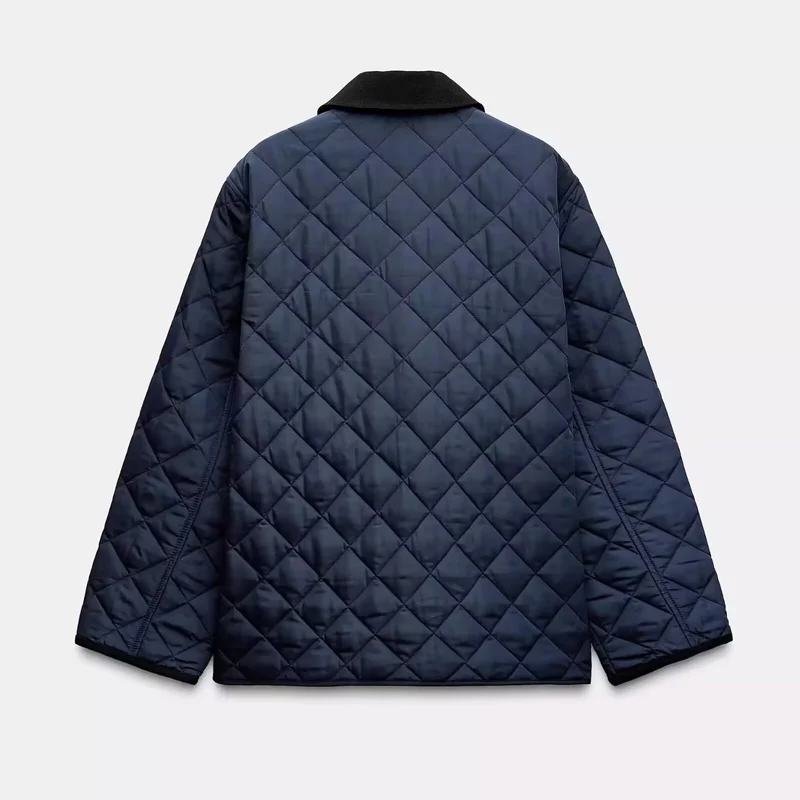 Damen Leichte gesteppte Übergangsjacke im Oversize‑Cocoon mit Cordkragen Nord Taschen
