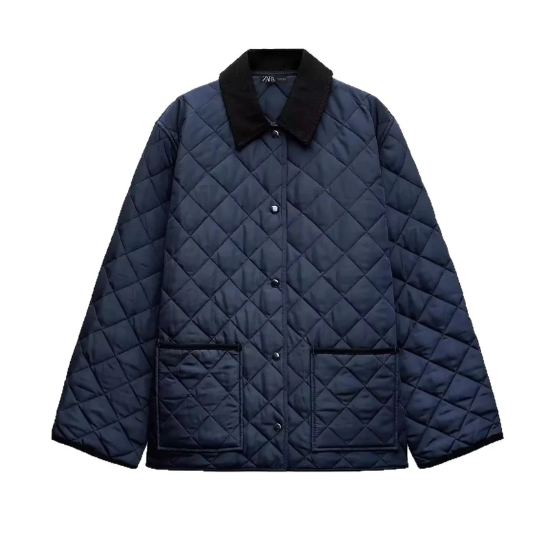 Damen Leichte gesteppte Übergangsjacke im Oversize‑Cocoon mit Cordkragen Nord Taschen