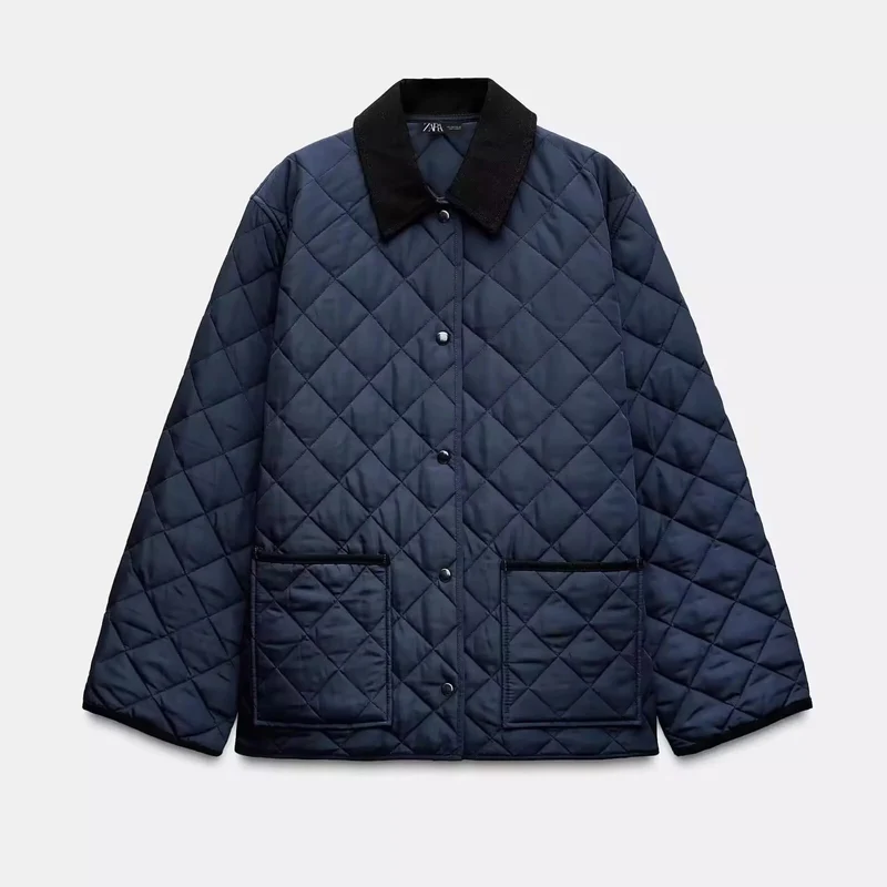Damen Leichte gesteppte Übergangsjacke im Oversize‑Cocoon mit Cordkragen Nord Taschen