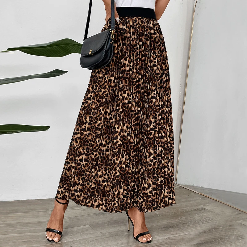 Damen Plissierter Maxirock mit Leopardenprint und elastischem Bund Nord Taschen