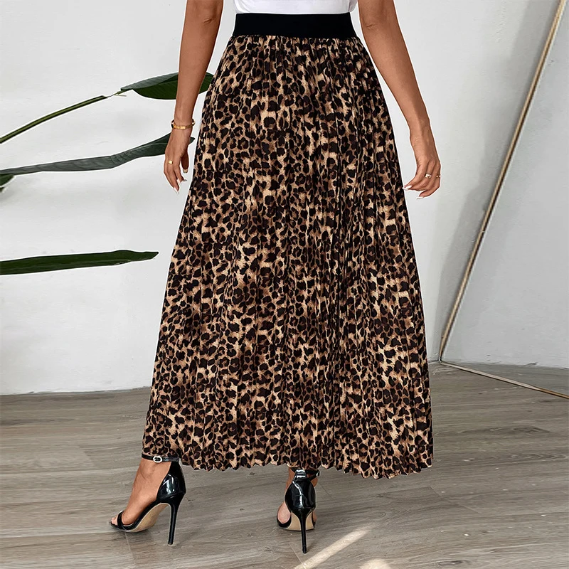 Damen Plissierter Maxirock mit Leopardenprint und elastischem Bund Nord Taschen