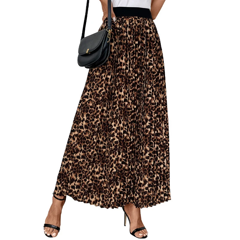 Damen Plissierter Maxirock mit Leopardenprint und elastischem Bund Nord Taschen