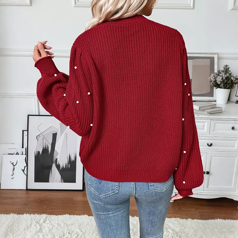 Damen Perlenbesetzter Grobstrick-Cardigan mit V‑Ausschnitt Nord Taschen