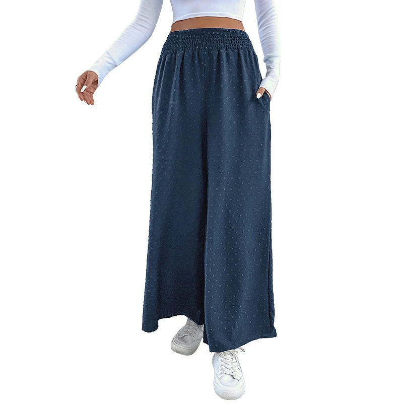 Damen Palazzo-Hose mit weitem Bein, elastischem Raffungbund und strukturierter Pointelle-Optik Nord Taschen