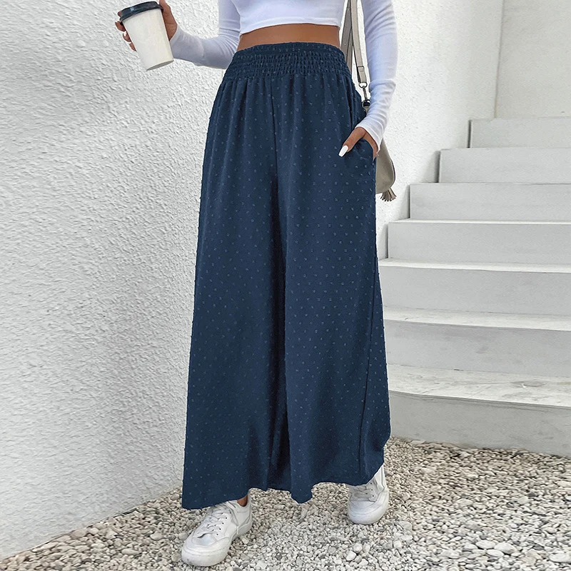 Damen Palazzo-Hose mit weitem Bein, elastischem Raffungbund und strukturierter Pointelle-Optik Nord Taschen