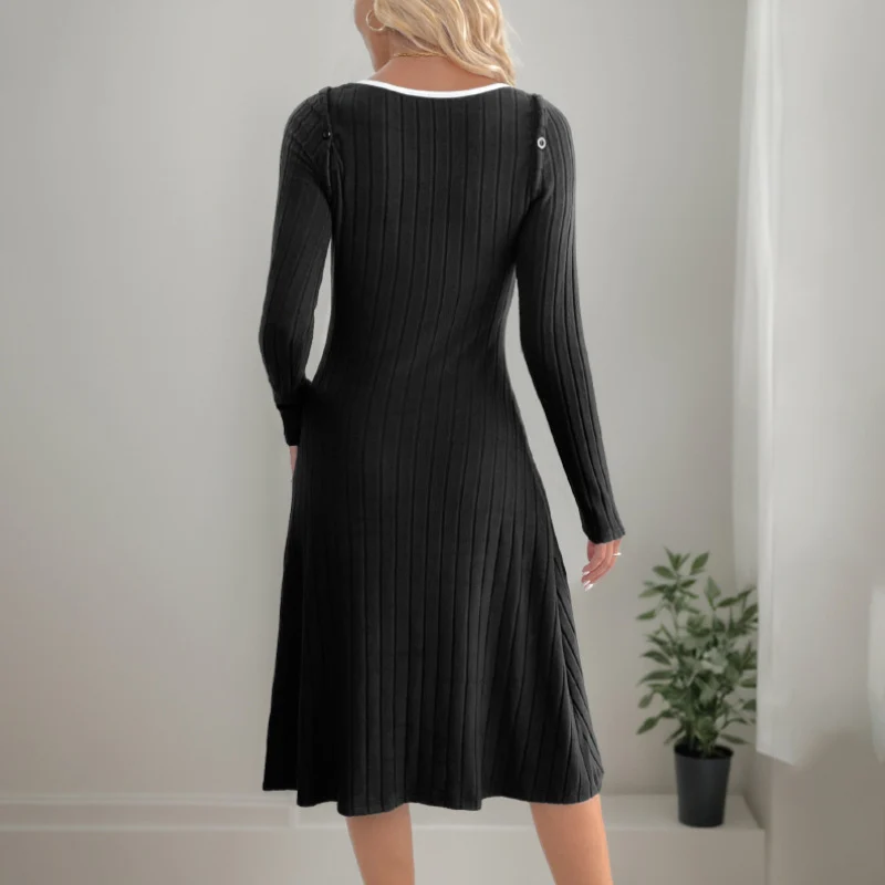 Damen Midikleid aus geripptem Feinstrick mit V-Ausschnitt, Schulter-Cutouts und seitlichem Schlitz Nord Taschen