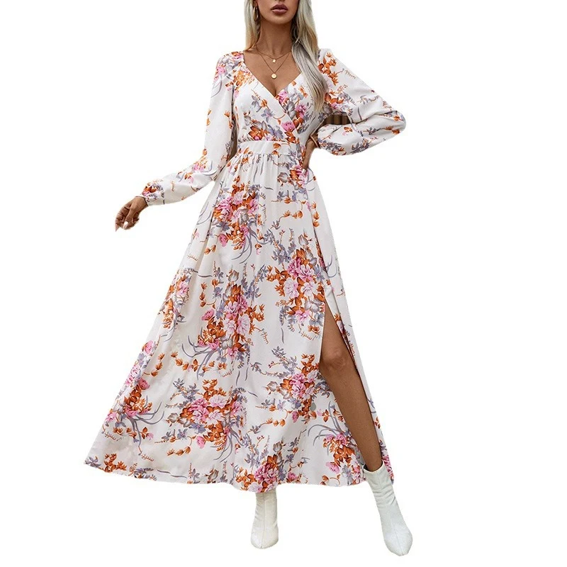 Damen Maxikleid mit Wickeloptik, V-Ausschnitt, Taillenraffung & seitlichem Beinschlitz Nord Taschen