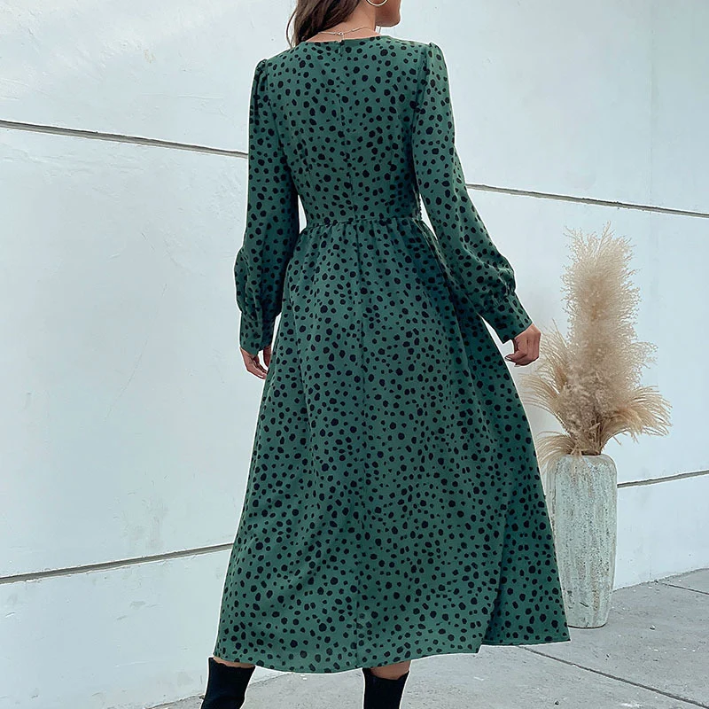 Damen Maxikleid mit V-Ausschnitt, Wickelbund und fein gepunktetem Print Nord Taschen