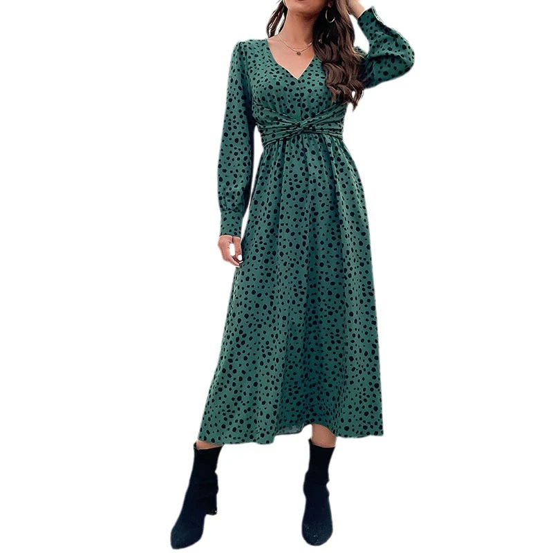 Damen Maxikleid mit V-Ausschnitt, Wickelbund und fein gepunktetem Print Nord Taschen