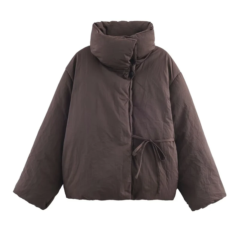 Damen Oversize-Steppjacke mit hohem Stehkragen und Taillengürtel Nord Taschen