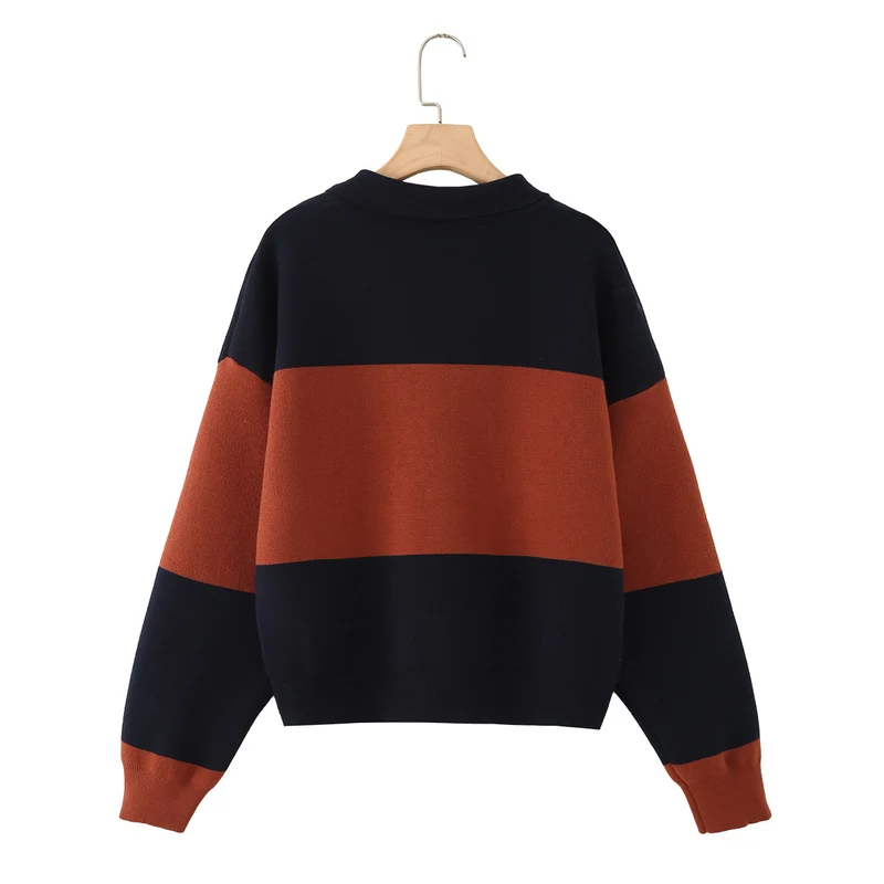 Damen Oversize-Polokragen-Pullover mit Blockstreifen Nord Taschen