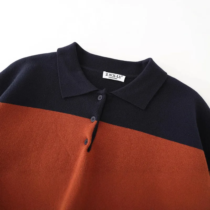Damen Oversize-Polokragen-Pullover mit Blockstreifen Nord Taschen