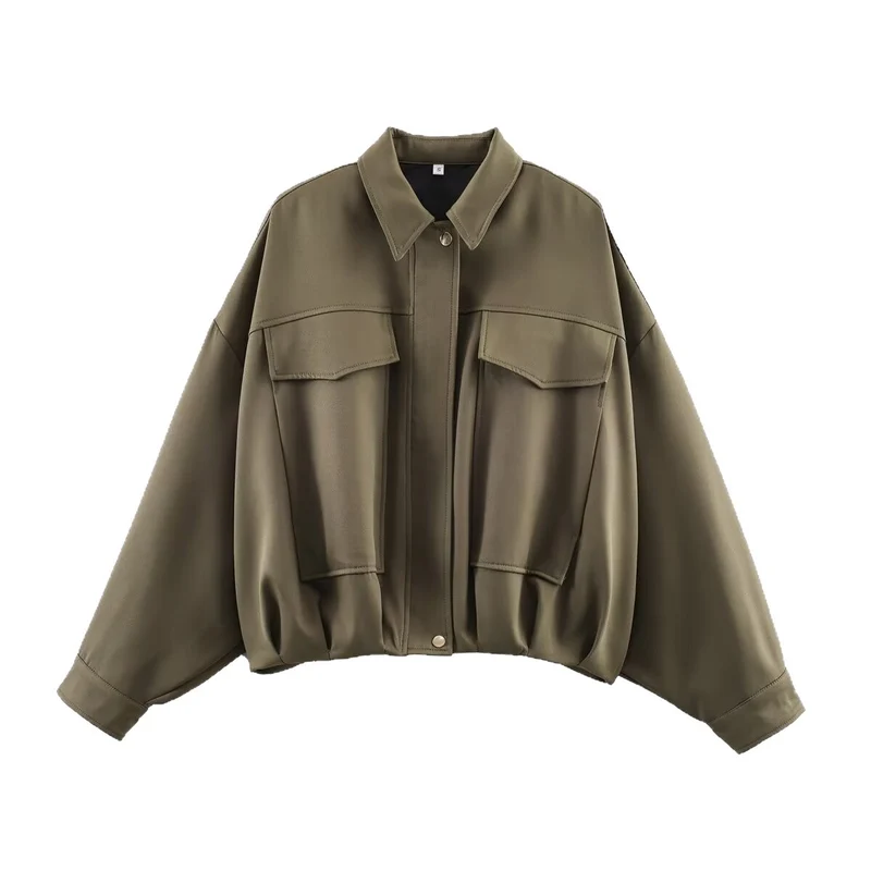 Damen Oversize Kurzjacke mit aufgesetzten Pattentaschen, Tropfenärmeln und elastischem Saum Nord Taschen