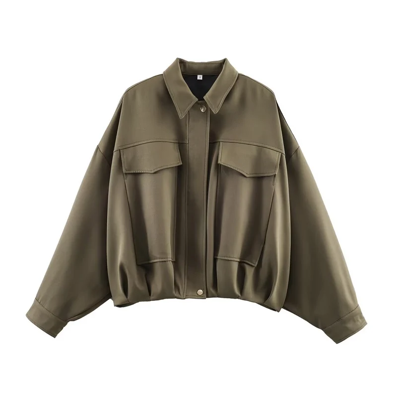 Damen Oversize Kurzjacke mit aufgesetzten Pattentaschen, Tropfenärmeln und elastischem Saum Nord Taschen