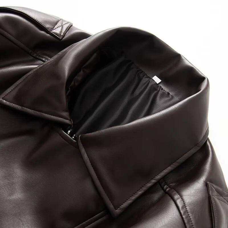 Damen Oversize Kunstleder-Bomberjacke mit Utility-Taschen, hohem Kragen und elastischem Saum Nord Taschen