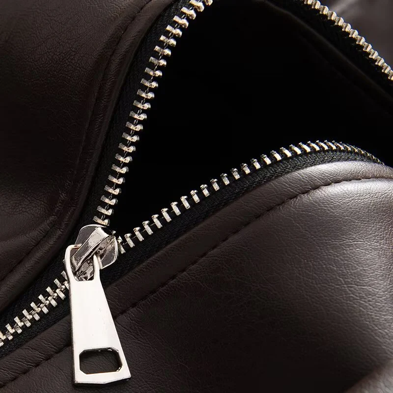Damen Oversize Kunstleder-Bomberjacke mit Utility-Taschen, hohem Kragen und elastischem Saum Nord Taschen