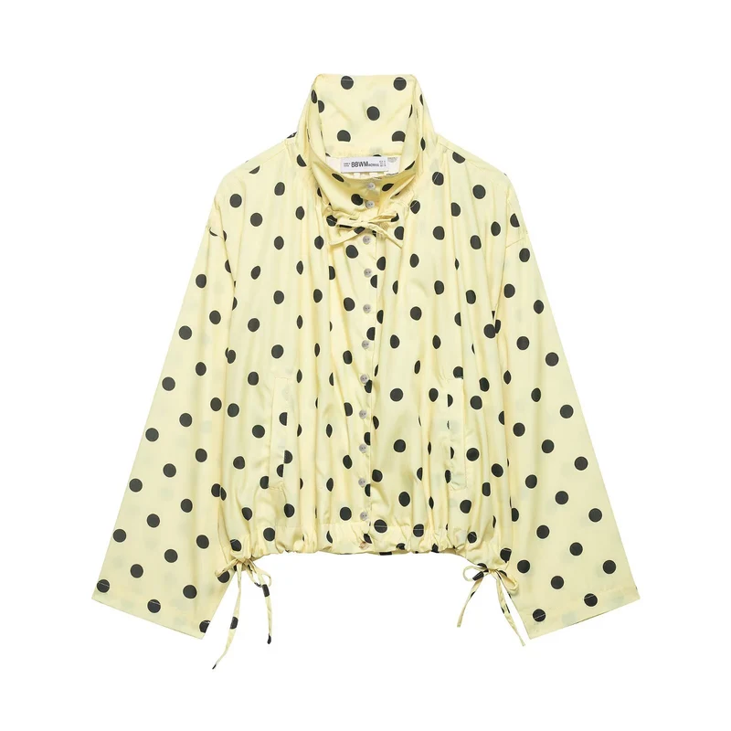 Damen Leichte gepunktete Windjacke mit Stehkragen, Tunnelzug und Knopfleiste Nord Taschen