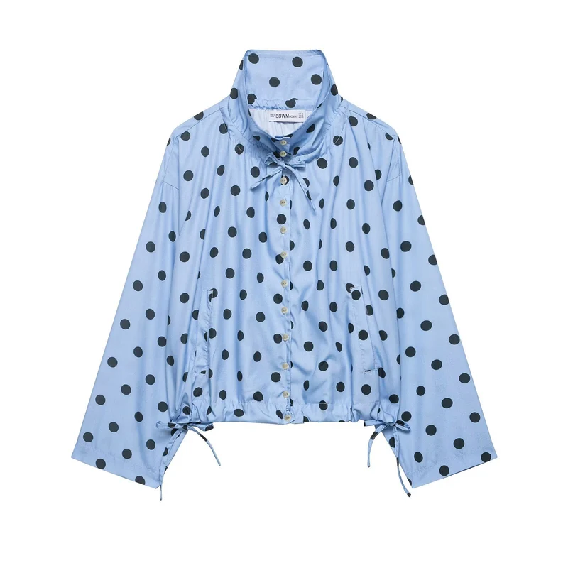 Damen Leichte gepunktete Windjacke mit Stehkragen, Tunnelzug und Knopfleiste Nord Taschen