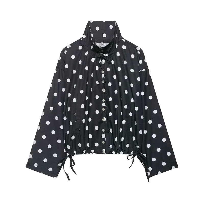 Damen Leichte gepunktete Windjacke mit Stehkragen, Tunnelzug und Knopfleiste Nord Taschen