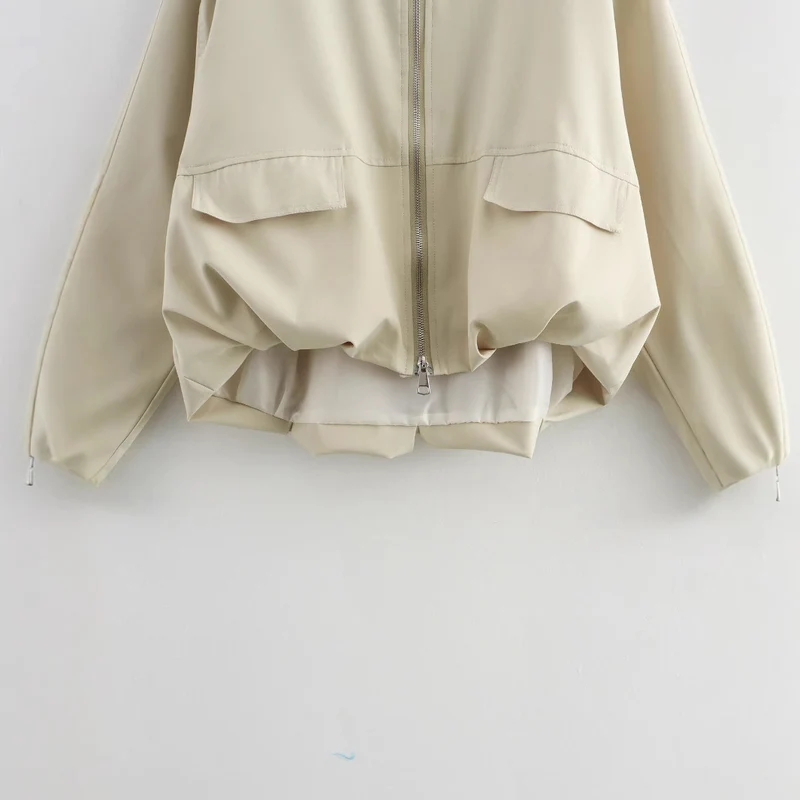 Damen Leichte Cropped Bomberjacke mit Rundhals, Zwei-Wege-Reißverschluss und Pattentaschen Nord Taschen