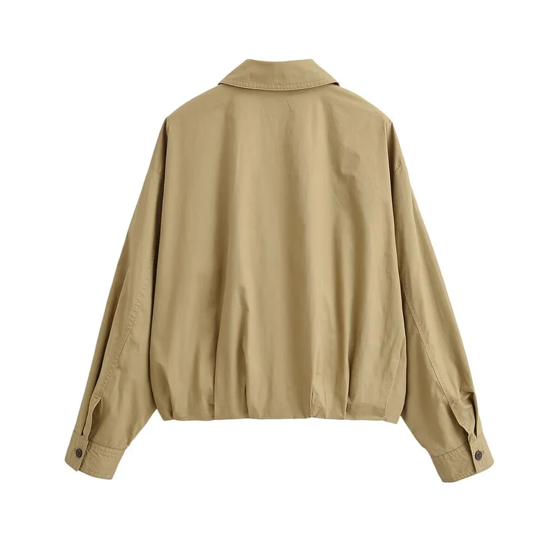 Damen Leichte Cropped Bomberjacke mit Knopfleiste und Gummizugsaum Nord Taschen