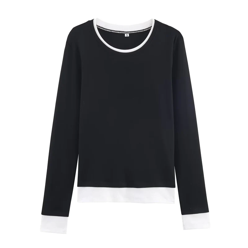Damen Lässiges Langarm-Layering-Shirt mit doppellagigem Saum und eingesetzten Manschetten Nord Taschen